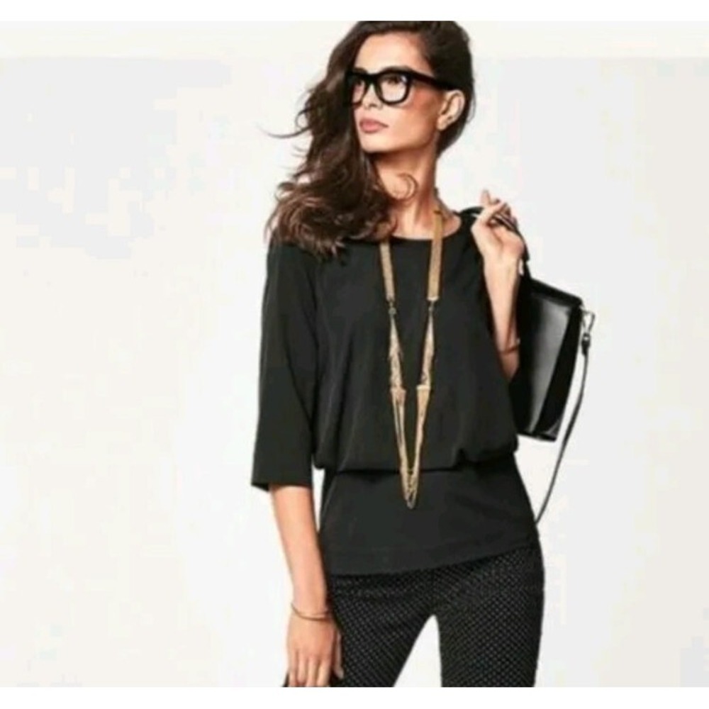 CABI‎ 5205 Indulgence black stretch knit waist career blouson blouse shirt M